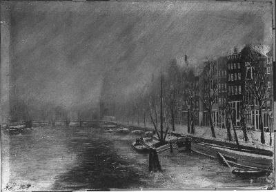 Wintergezicht, Oude Waal en Montelbaanstoren, 1833, Anton Weiss