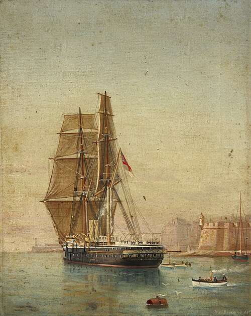 HMS 'Temeraire' in Grand Harbour, Valletta, Malta, 1886, 