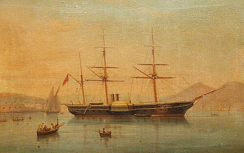 A paddle frigate at anchor off Naples, 1862, 