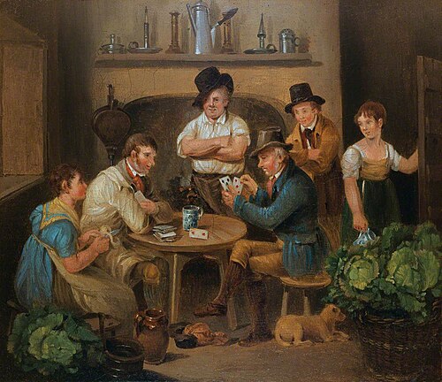 Interior with Two Men Playing Cards and Four Other Figures (after George Morland?), , Stephen Jenner