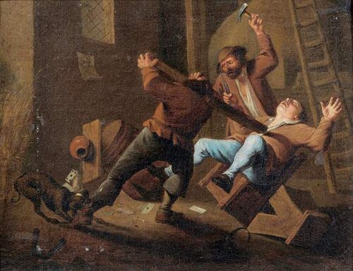 Brawl in an inn after a card game, 1701, Jan Thomas van Kessel