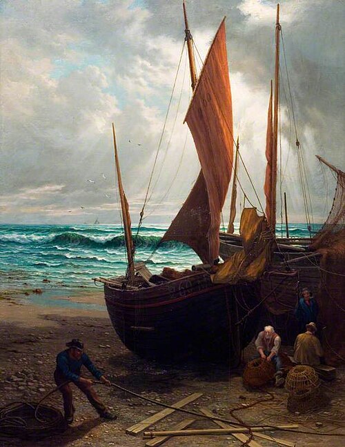 Off the Brighton Coast: Smacks Ashore, 1882, Arnold Helcke