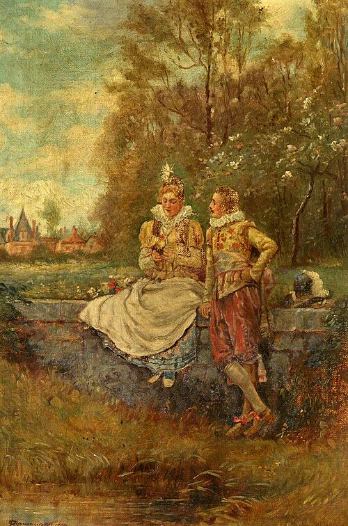 Scene with Two Figures in Tudor Costume, , Ernest Ravenscroft