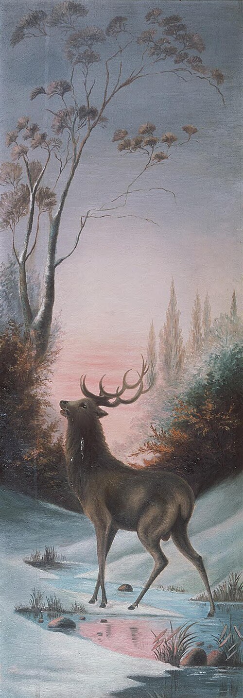 Stag in snowy landscape, 1880, Ethel Morgan