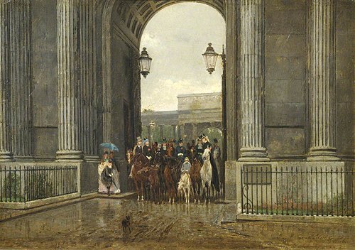 Equestrian Figures sheltering under Constitution Arch, London, 1872, Jean-Maxime Claude
