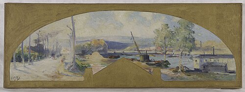 Esquisse pour la mairie d'Issy-les-Moulineaux : La Seine à Issy-les-Moulineaux, 1901, Eugène Louis Gillot