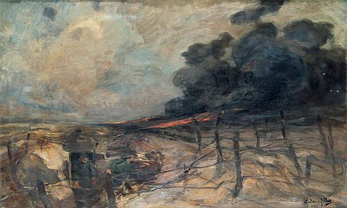 An Attack by Flamethrowers, 1918, Eugène Louis Gillot