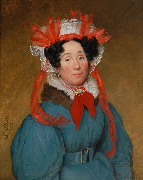 Portrait de femme au bonnet rouge et blanc, 1833, Augustine Cochet de Saint-Omer