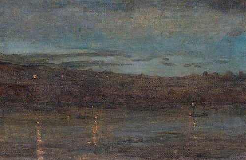 The Thames at Night from the Music Room at 10, Barnes Terrace, London, , Millicent Lisle Woodforde