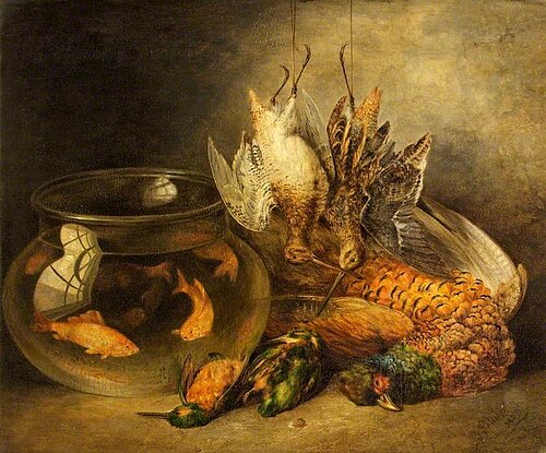 Still Life, Game and Hanging Snipe with Goldfish in a Bowl (Dead Game), , Benjamin Blake