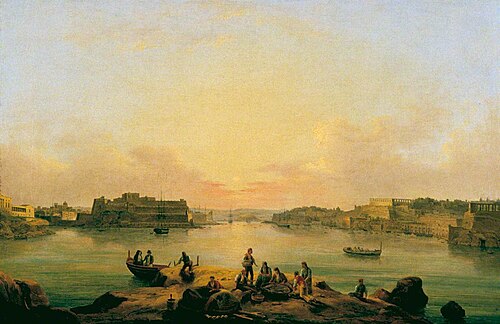 Grand Harbour and Fort Sant' Angelo, Valletta, Malta, 1828, Giovanni Schranz