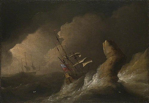 An English ship driven onto the rocks, , Johann van der Hagen