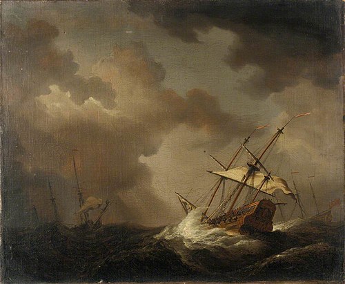 Three ships in a gale, , Johann van der Hagen