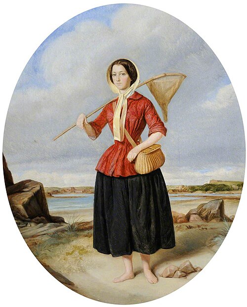 Young Girl with a Shrimping Net and a View of Fortifications, 1857, Thomas Berteau