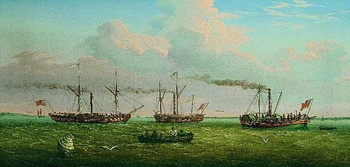 Three Paddle Steamers in Hull Roads ('Kingston', 'Prince Frederick' and 'Calder'), 1823, Thomas Binks