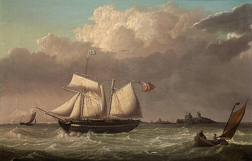Topsail schooner off the Dutch coast, 1827, Thomas Binks