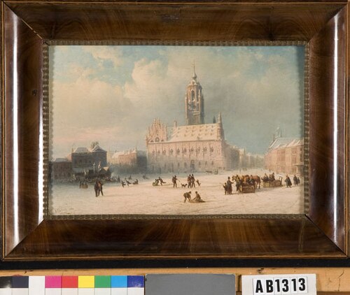 Het stadhuis van Middelburg in de winter, 1860, Johannes Fredrick Schutz