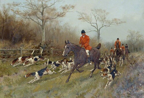 Huntsmen and Hounds in a Wooded Landscape, 1885, Thomas Blinks