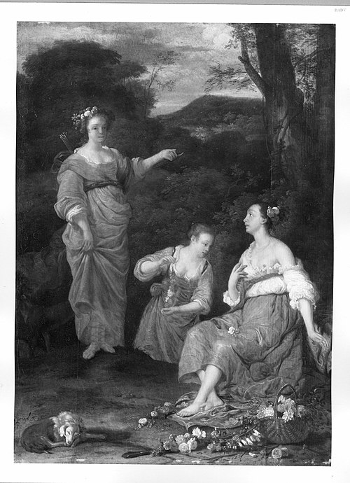 Scene with Diana ? (three girls ), 1661, Johannes Spruyt