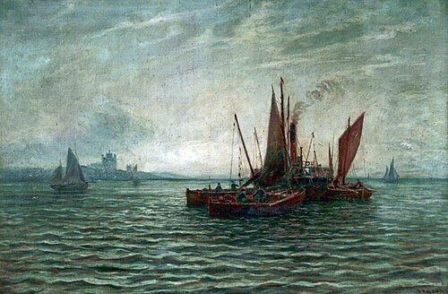 Fishing Boats in an Estuary, , Bernard Benedict Hemy