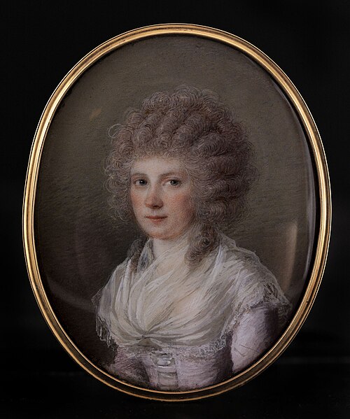 Portrait d'une jeune femme en perruque bouclée, 1789, François Ferrière