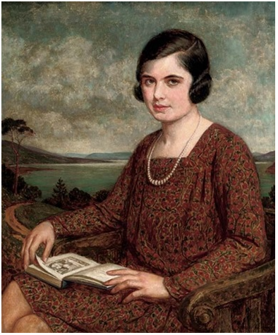 Portrait of a lady, a book on her lap, , Bernard Munns