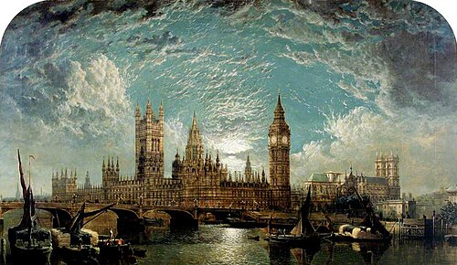 The Houses of Parliament with Westminster Bridge and Abbey, Seen from South Side of the Thames, 1872, John Anderson
