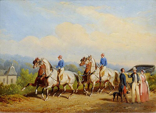 A Couple alighting from an Open Carriage and Pair, 1845, Bernard-Édouard Swebach