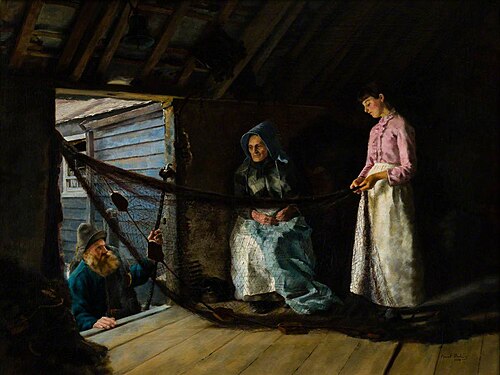 Mending Father's Nets, 1884, Frank Bodilly