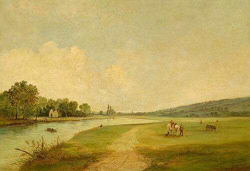 Egham from Long Mede, Runnymede, 1880, Frank Huddlestone Potter