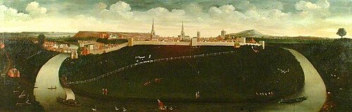 Prospect of Shrewsbury from Kingsland, Shropshire, 1745, John Bowen