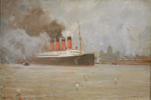 The steamship Mauretania in the Mersey, November 1907, 1907, Frank Thomas Copnall