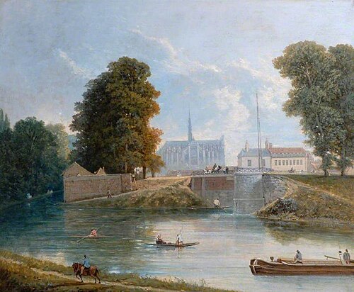 View of Amiens Cathedral from along the River, 1865, Nicholas Wulfram Jouvenel