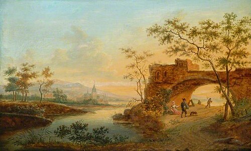 Landscape with River and Sunset, , Frans Swagers