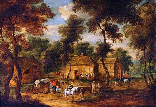 Village Scene with Peasants, 1640, Frans van Oosten