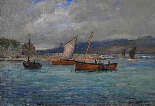 Fishing Boats at Port Righ, Carradale, 1898, John Campbell Mitchell