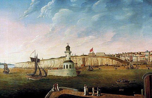 Ramsgate Harbour with Shipping and Figures, 1805, Thomas Snagg