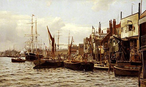 The Riverside at Limehouse, London, 1890, Frederic Almore Winkfield