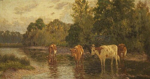 Cattle in a Shallow Stream, 1880, John Crane