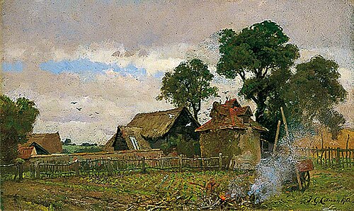 Farmyard and Dovecote, Nettlestead, 1912, Frederick George Cotman