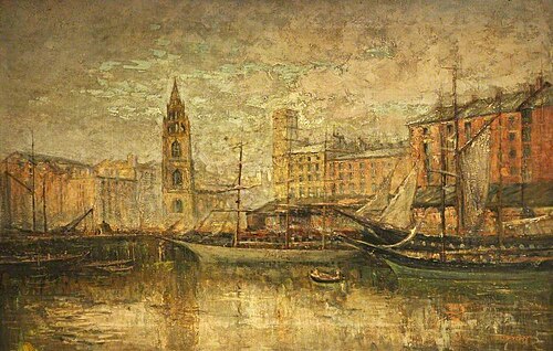 Old St George's Dock, Liverpool, Site of the Present Royal Liver Building, 1913, John Dutton Wright