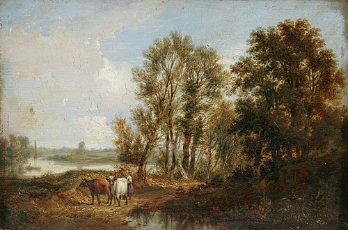 River and Distant View, Woman Driving Cattle, , Frederick Ladbrooke