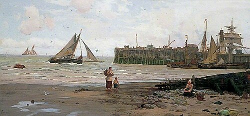 Low Tide, Whitstable Harbour, Kent, 1885, John Fraser