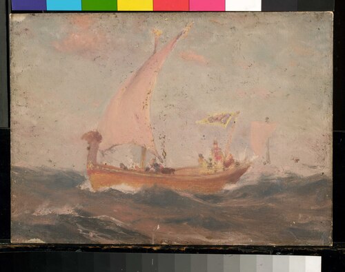 A mediaeval sailing barge, , John Fraser