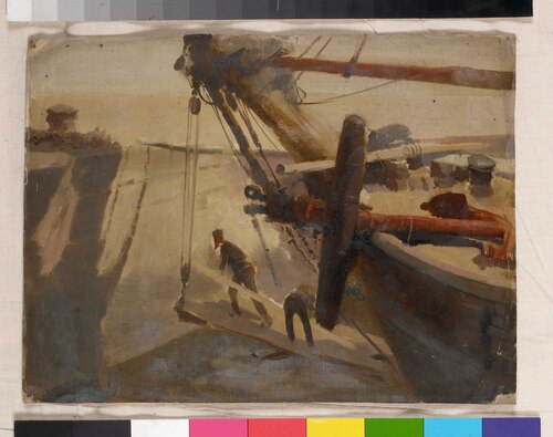 Fore part of a ship in dock, , John Fraser