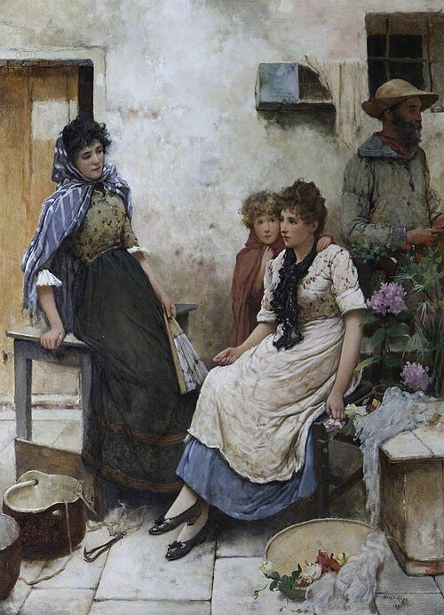 An Italian Peasant Group outside a House, 1900, Oliver Rhys