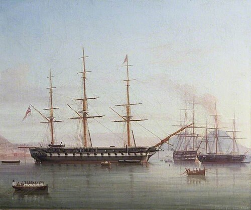 British Man-of-War 'Hong Kong' in the Bay of Naples, Italy, 1841, Tommaso De Simone