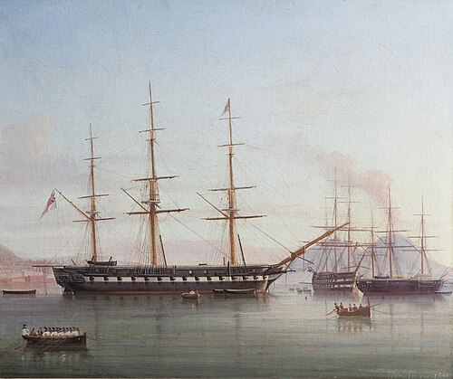 British Man-of-War Hong Kong in the Bay of Naples, Italy, , Tommaso De Simone
