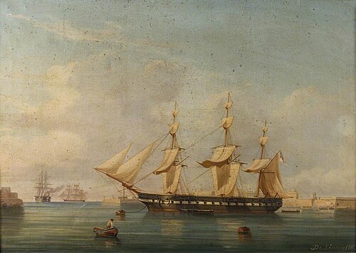 A frigate at Malta, 1861, Tommaso De Simone
