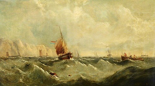 A Dutch smack with a view of distant cliffs, , John James Wilson